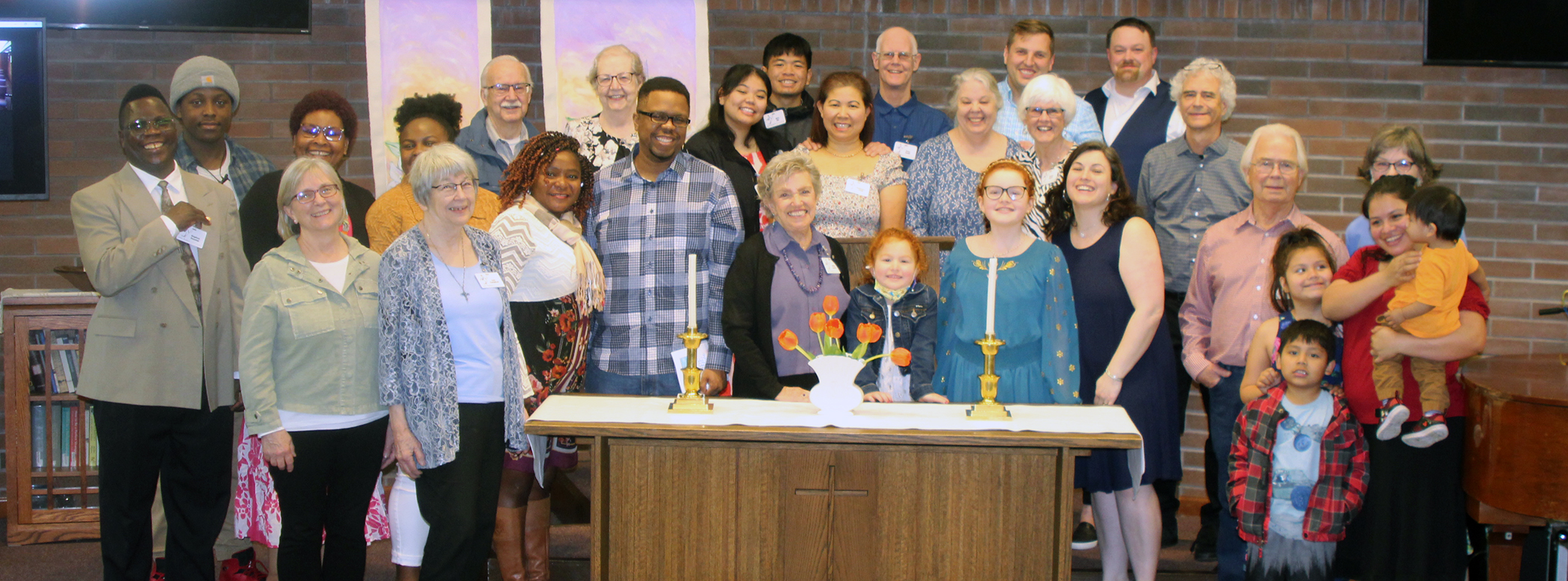 Church members at pulpit